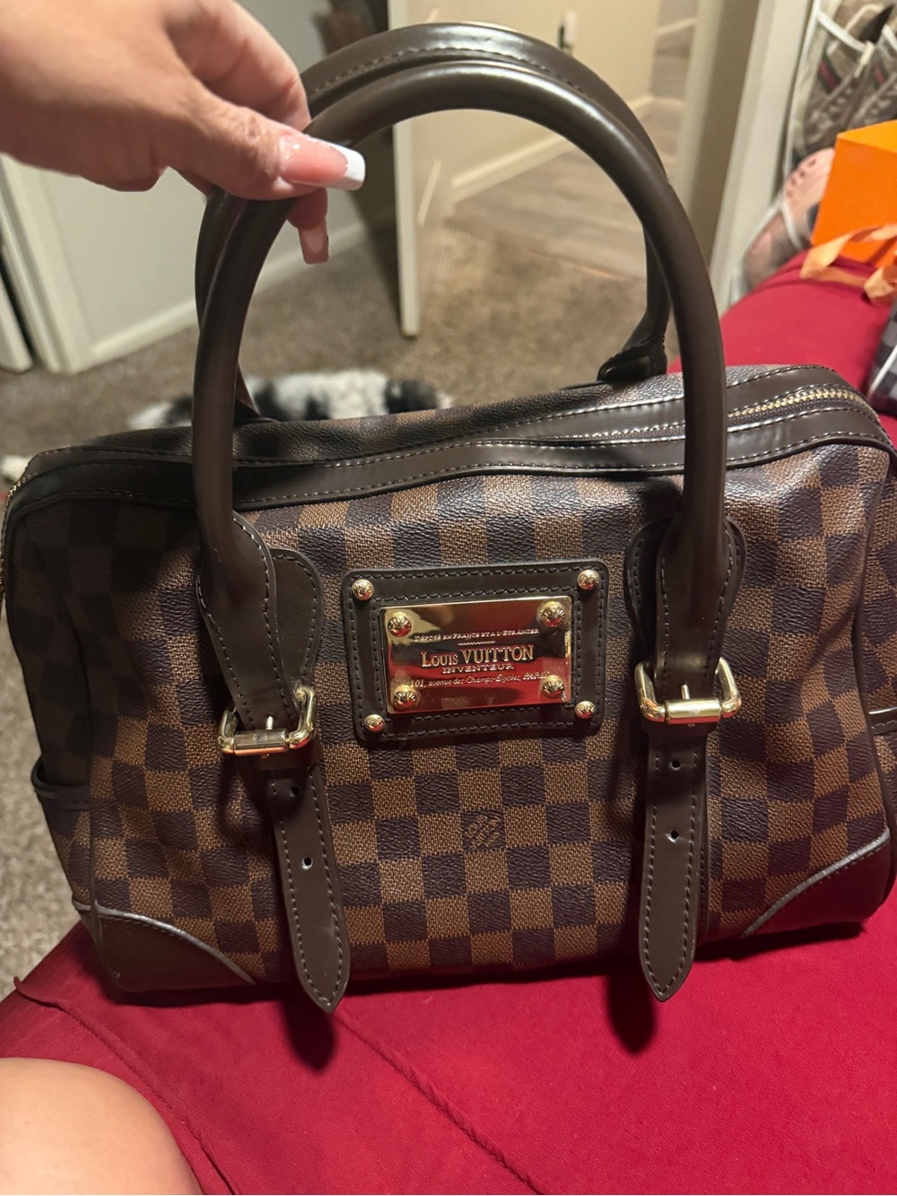 Louis Vuitton Brown Damier Ebene Satchel with Gold Hardware